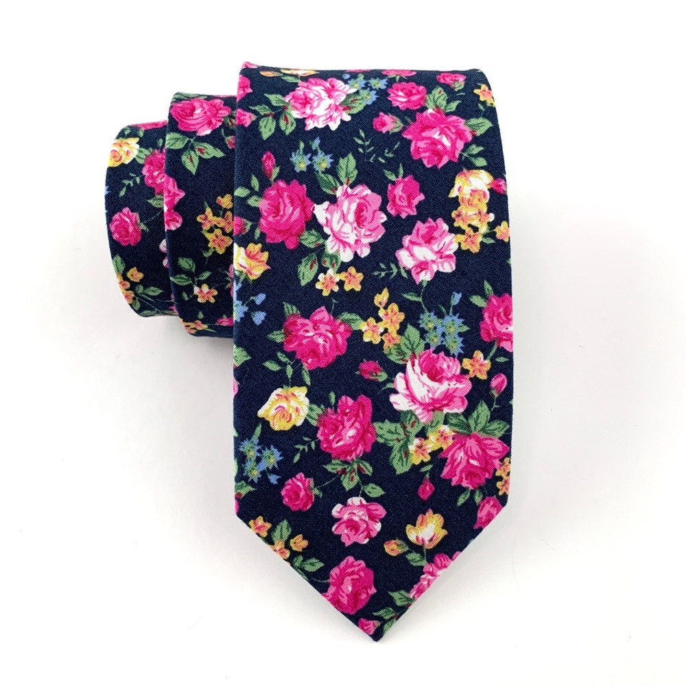 Men’s Dark Navy Bohemian Floral Slim Necktie